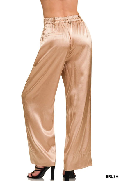Zenana Wide-Leg Satin Pants
