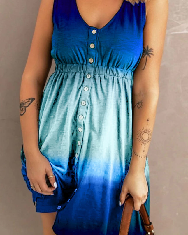 Double Take Scoop Neck Buttoned Sleeveless Magic Dress with Pockets