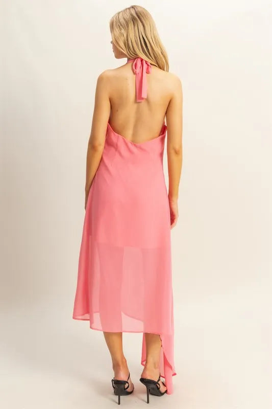 HYFVE Chiffon Halter Asymmetrical Hem Dress 