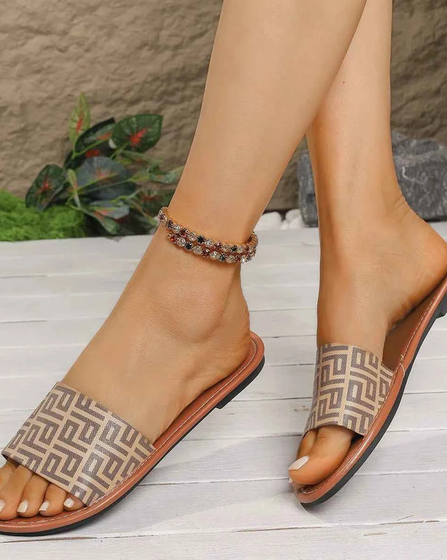 Geometric Pattern Flat Slide Sandals
