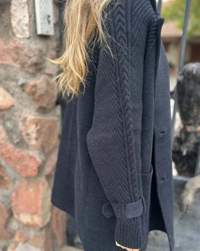 Full Size Texture Knit Longline Coat Plus Size