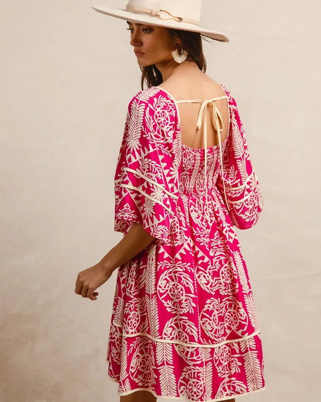 BiBi Aztec Woven Printed Contrast Binding Dress