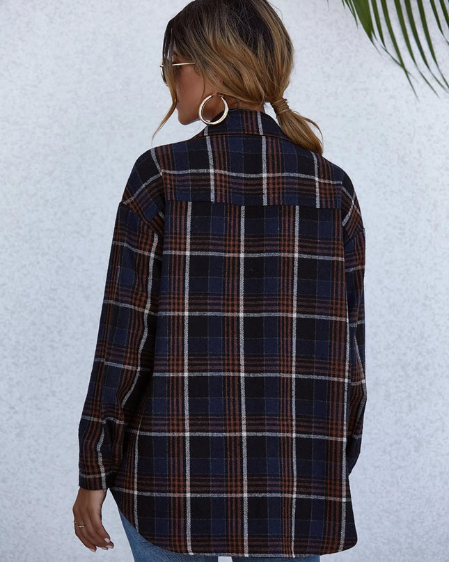 Plaid Button-Up Long Sleeve Shirt