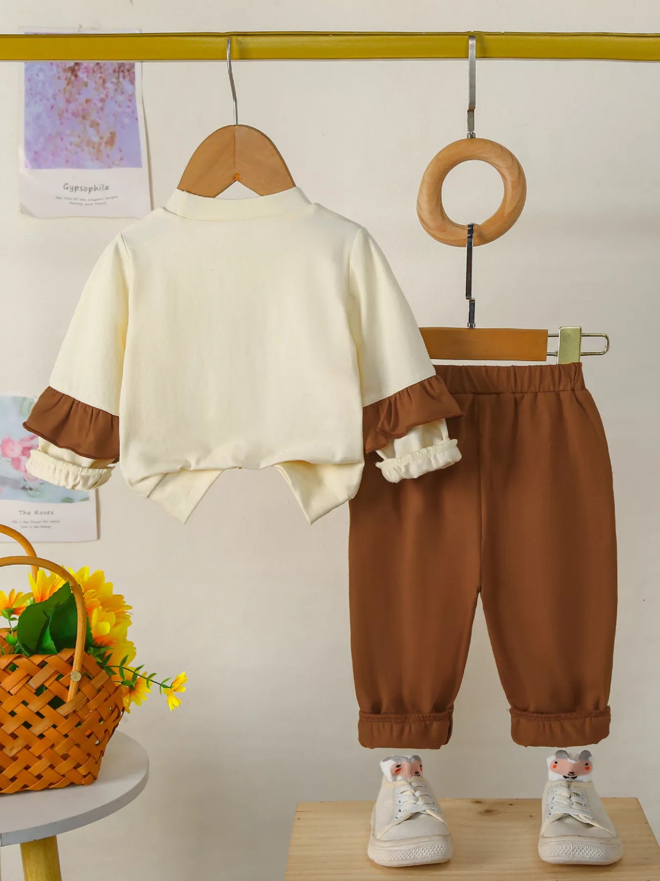 Children's Flower Long Sleeve Top and Pants Set