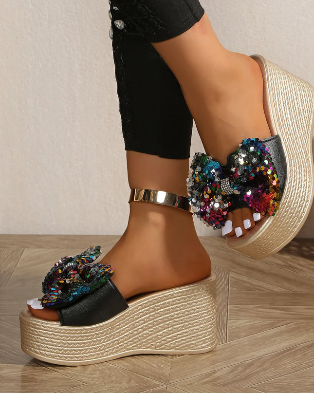 Sequin Open Toe Platform Sandals