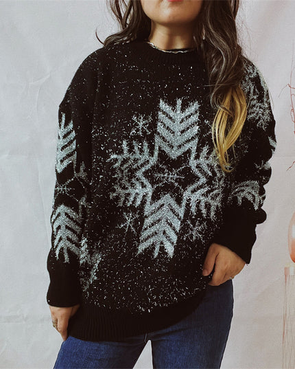 Snowflake Pattern Long Sleeve Sweater Black