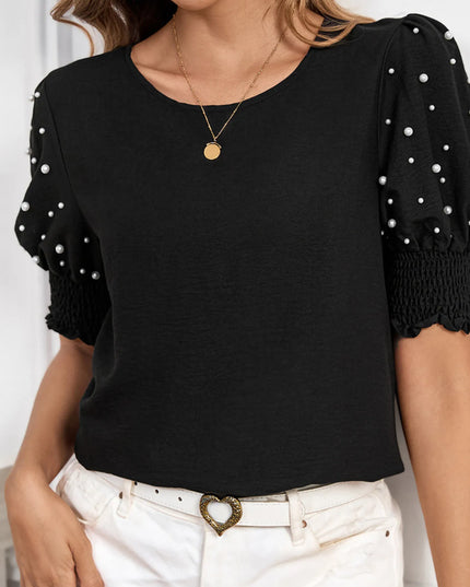 Pearl Embellished Puff Sleeve Blouse 