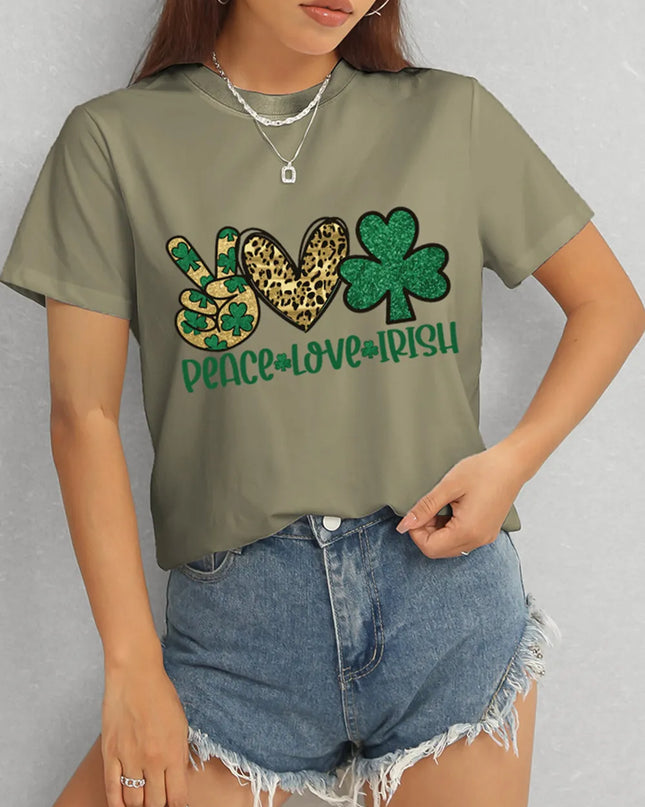 PEACE LOVE IRISH Round Neck Short Sleeve T-Shirt