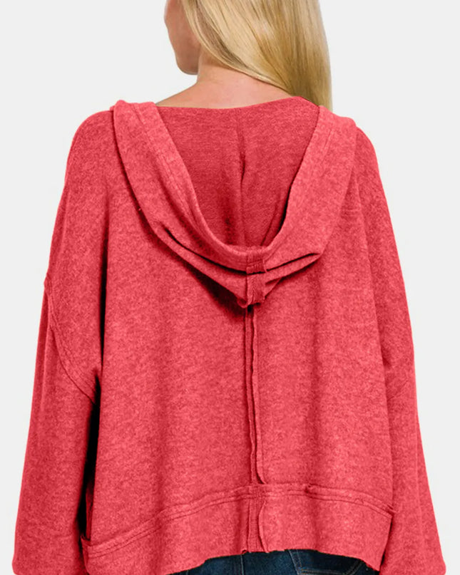 Zenana Brushed Hacci Exposed Seam Hoodie