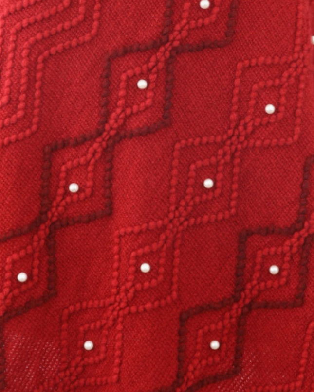 Pearl Trim V-Neck Fringe Hem Poncho