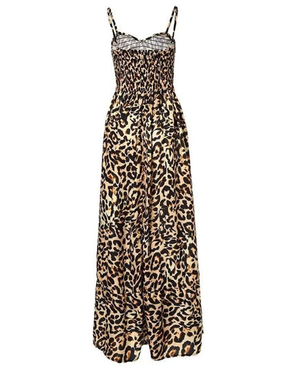 Full Size Leopard Print Spaghetti Strap Maxi Dress Plus Size 