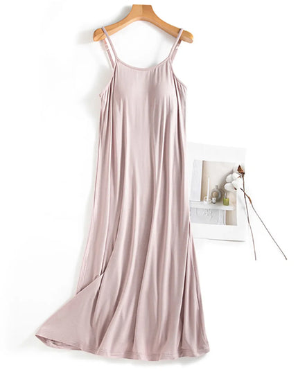 Scoop Neck Midi Cami Dress with Bra Pale Pink