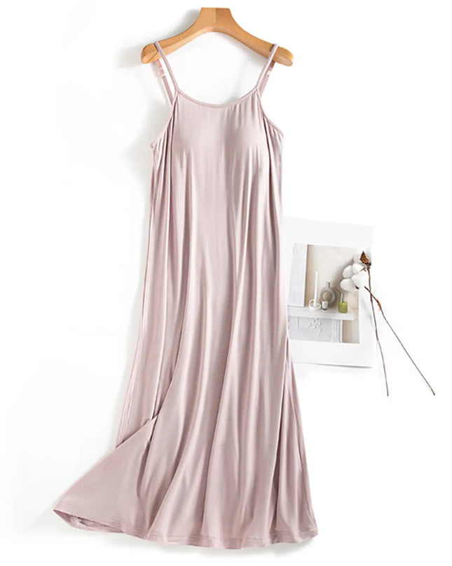 Scoop Neck Midi Cami Dress with Bra Pale Pink