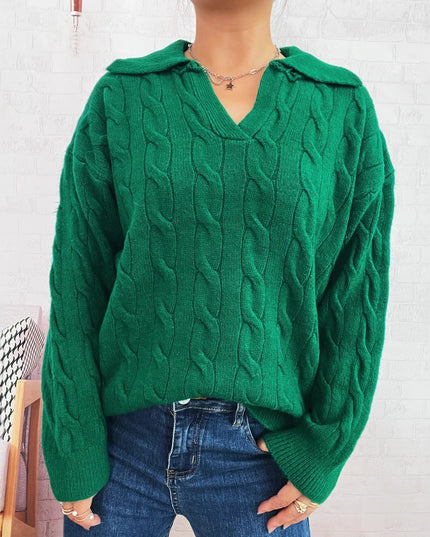 Cable Knit Johnny Collar Sweater