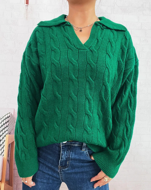 Cable Knit Johnny Collar Sweater