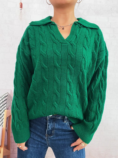 Cable Knit Johnny Collar Sweater