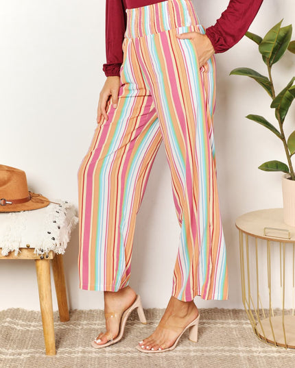 Double Take Striped Smocked Waist Pants with Pockets