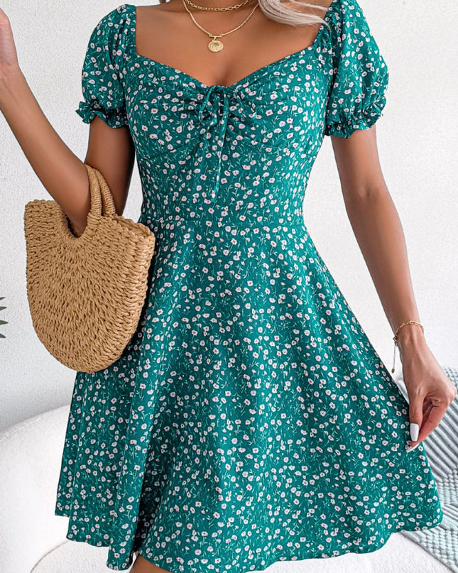 Ditsy Floral Drawstring A-Line Dress