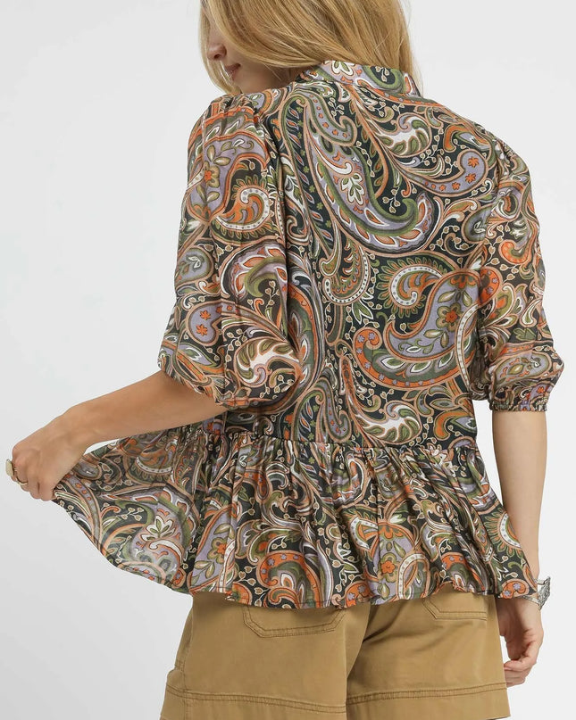 Umgee Paisley Print Peplum Blouse
