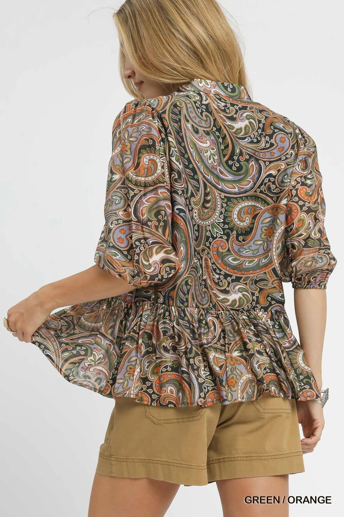 Umgee Paisley Print Peplum Blouse