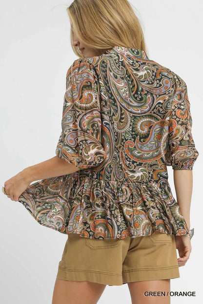 Umgee Paisley Print Peplum Blouse