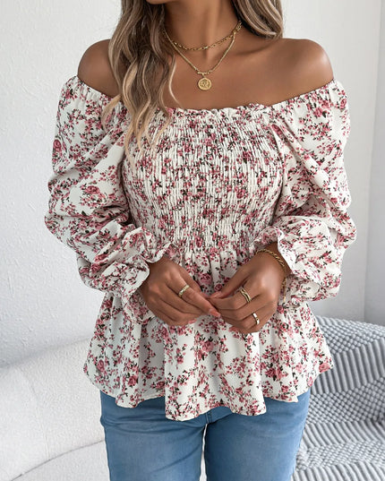 Floral Square Neck Flounce Sleeve Blouse 