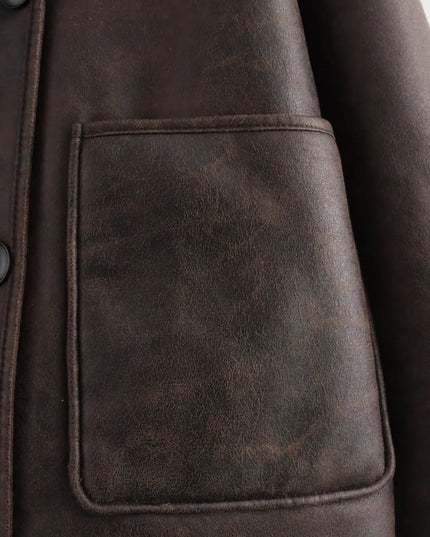 Collared Neck Long Sleeve Plush Jacket