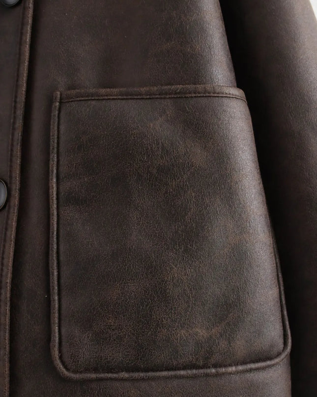 Collared Neck Long Sleeve Plush Jacket