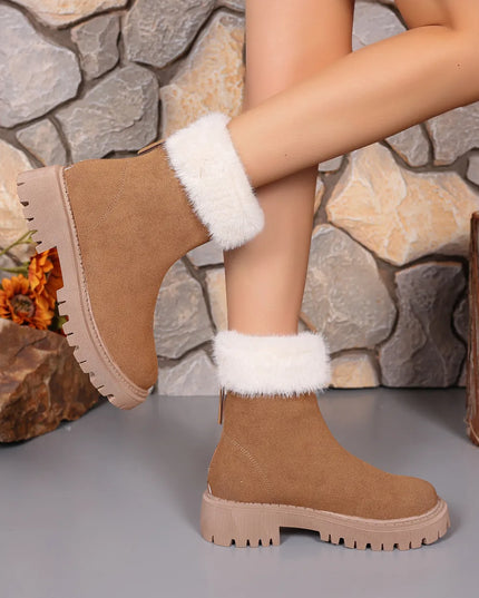 Faux Fur Trim Suede Platform Boots Camel