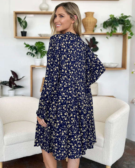 Double Take Full Size Printed Ruffle Hem Long Sleeve Tiered Dress