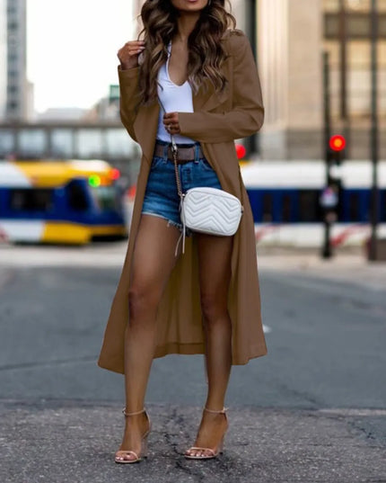 Collared Neck Long Sleeve Trench Coat