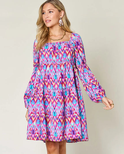 Double Take Full Size Printed Long Sleeve Dress