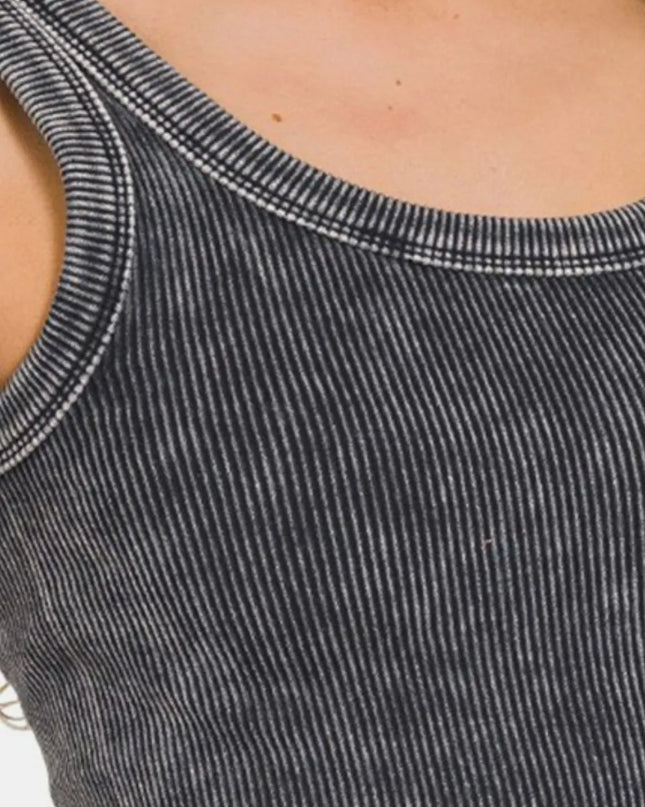 Zenana Washed Scoop Neck Wide Strap Tank