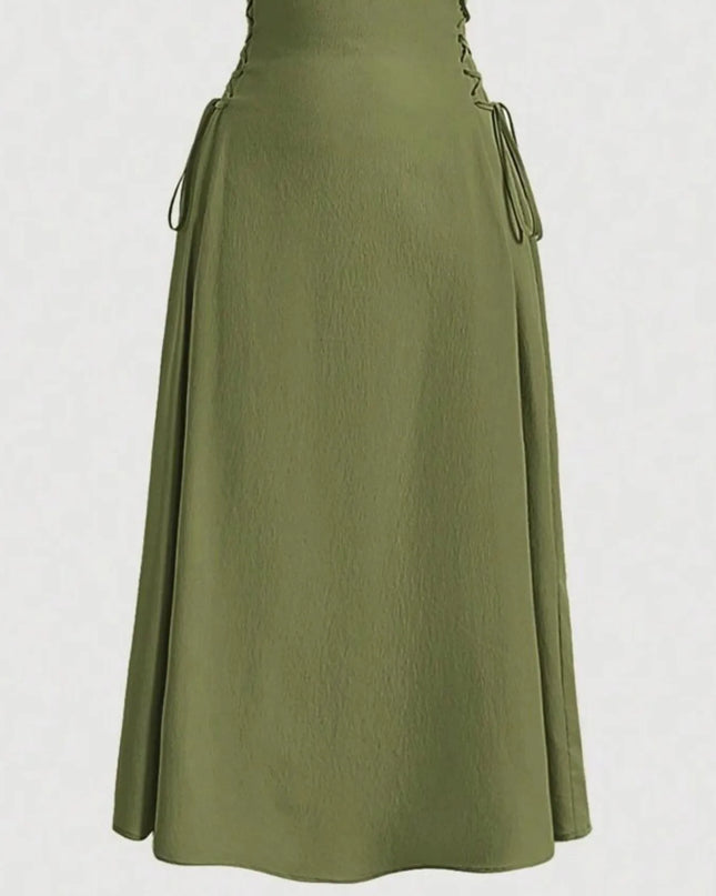 Ruched Midi Cami Dress with Side Tie Details