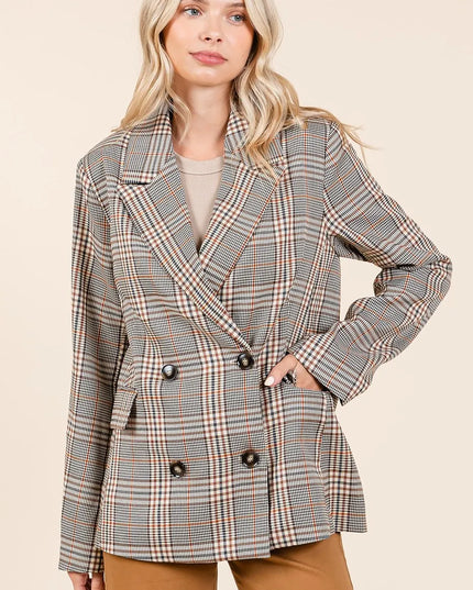 Mittoshop Plaid Double Breasted Relaxed Fit Blazer