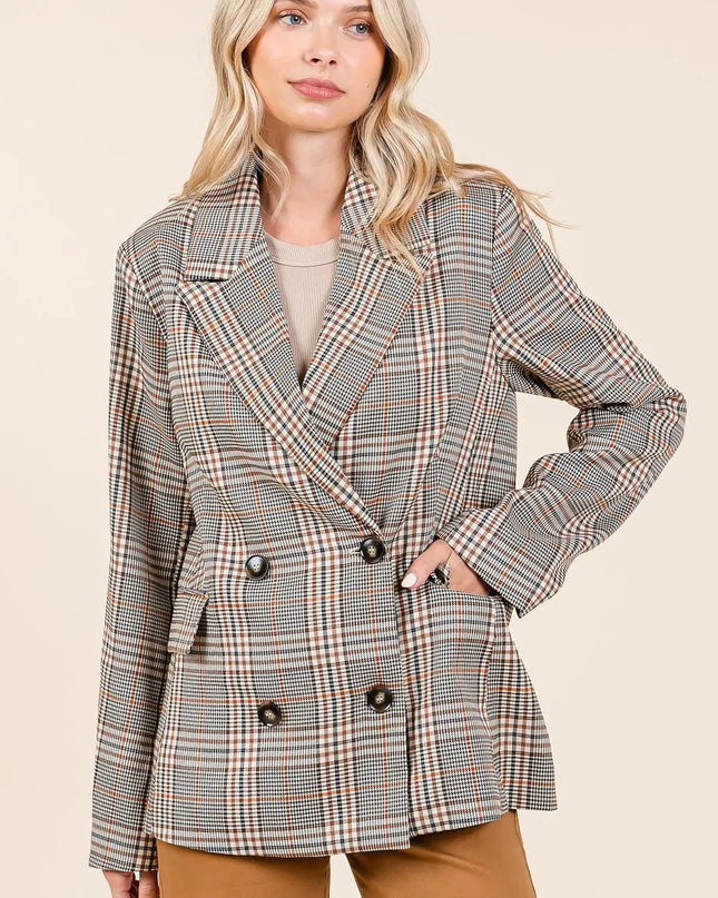 Mittoshop Plaid Double Breasted Relaxed Fit Blazer