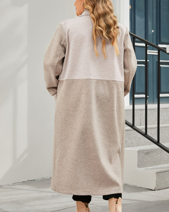 Plus Size Collared Neck Buttoned Longline Coat