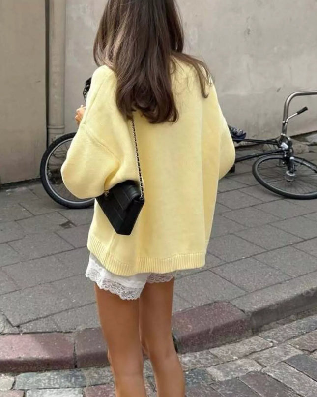 Letter Ribbed Hem Long Sleeve Sweater