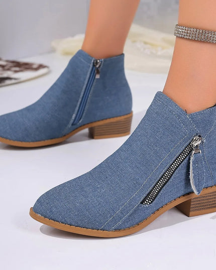 Point Toe Block Heels Boots