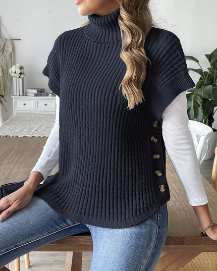 Turtleneck Side Decor Button Sweater Vest