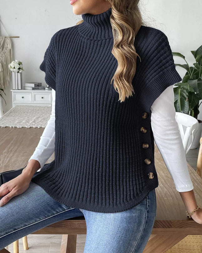 Turtleneck Side Decor Button Sweater Vest