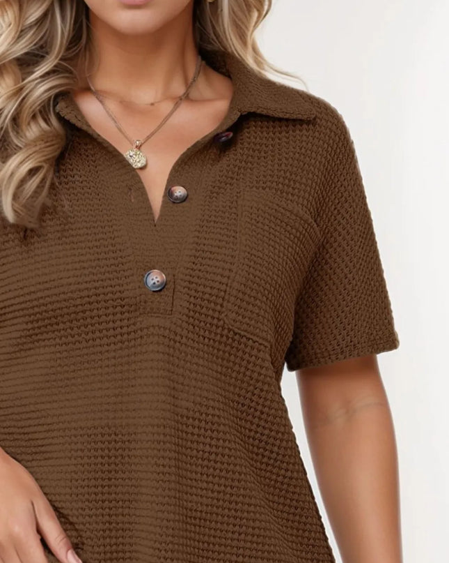 Waffle-Knit Short Sleeve Polo Shirt