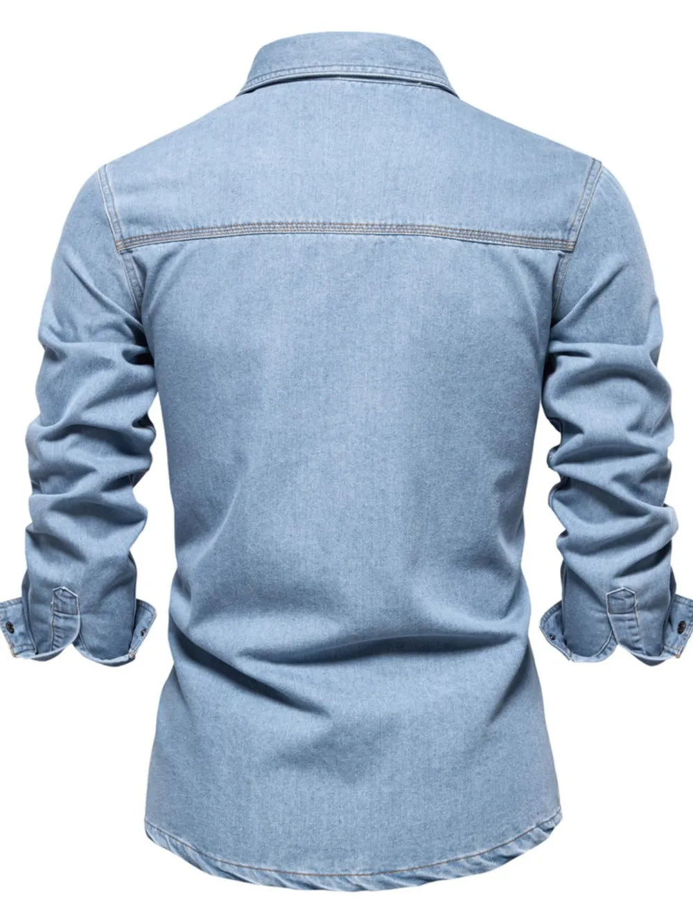 Men's Collared Neck Denim Shirt with Chest Pockets