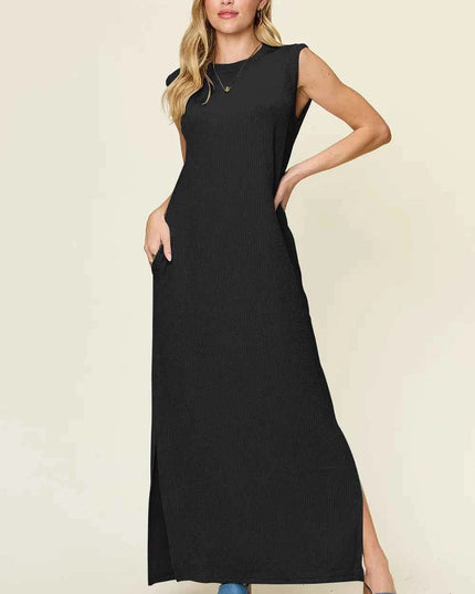 Double Take Full Size Texture Mock Neck Sleeveless Maxi Dress
