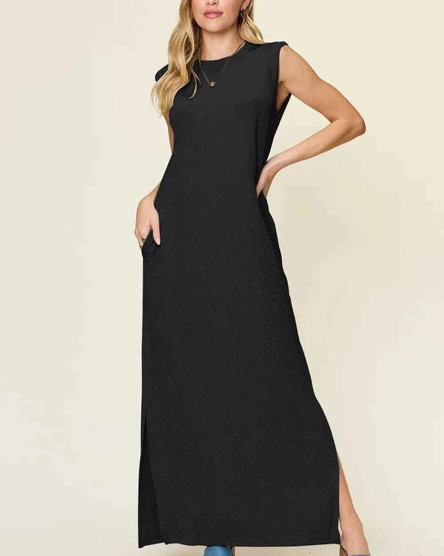 Double Take Full Size Texture Mock Neck Sleeveless Maxi Dress