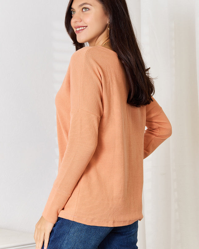 Basic Bae Half Button Long Sleeve Top