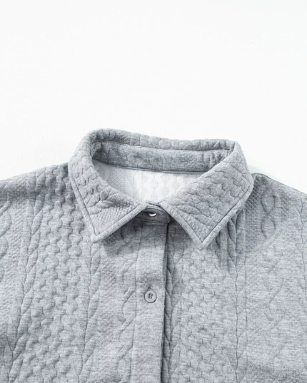 Cable Texture Puff Sleeve Loose Shacket