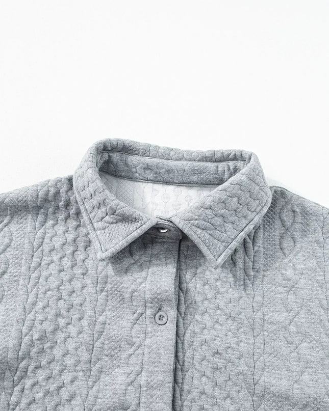 Cable Texture Puff Sleeve Loose Shacket