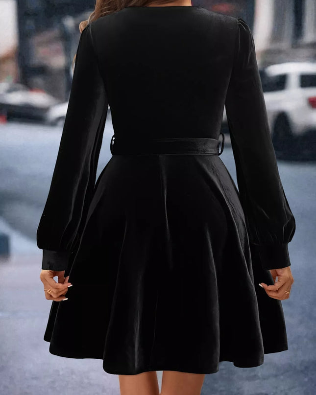 Velvet Long Sleeve A-Line Dress
