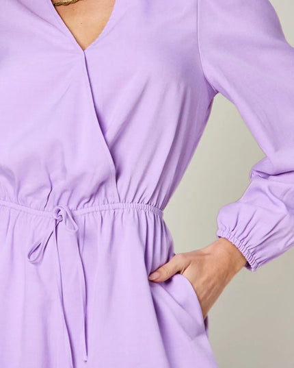 Double Take Full Size Drawstring Long Sleeve Romper